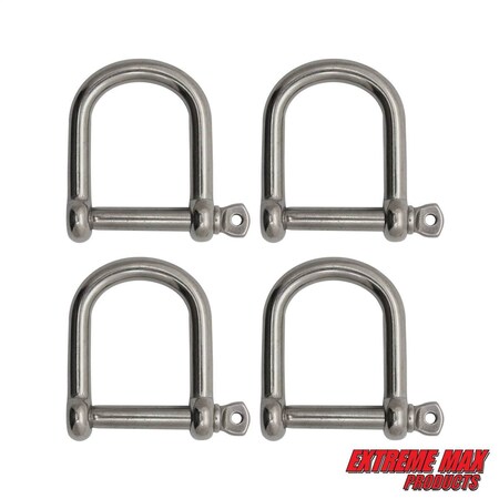 Extreme Max Extreme Max 3006.8231.4 BoatTector Stainless Steel Wide D Shackle - 3/8", 4-Pack 3006.8231.4